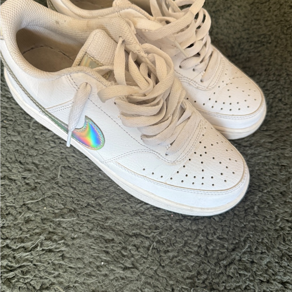 Nike Women's White Sneakers with Iridescent Swoosh